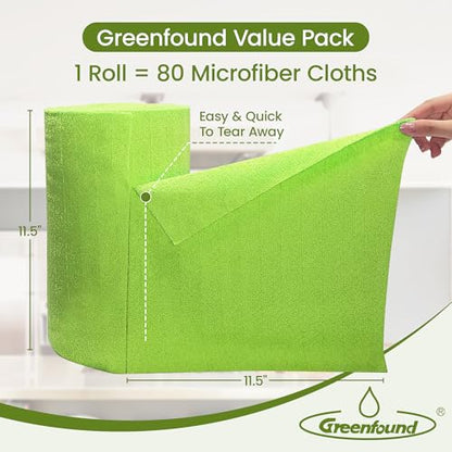 Greenfound Microfiber Cleaning Cloth Roll, 80 Pack Tear Away Towels, Reusable Washable Lint Free Scratch Free Absorbent Cleaning Rags for Kitchen Home Car Window Glass, 11.5 x 11.5 Inch Wave Green - color: Wave Green