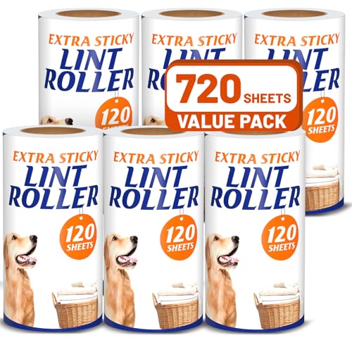 Lint Roller Refills for Pet Hair, 720 Sheets, 6 Rolls, No Handle | 6 Replacement Rolls, No Handle Included, Extra Sticky Refills for Pet Hair, Clothes, Couch and Furniture - size: 6 Refills + 720 Sheets