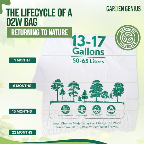 Biodegradable 13-17 Gallon Code-Q Trash Bags (50 Pack) | Strong Heavy-Duty Tall White Kitchen Bags w/Drawstring | Fits Simplehuman & Standard Cans | Eco-Friendly D2W, 30 Micron Thick | 25.6" x 33.5" - style: 13-17 Gallon Code-Q (50-Pack) White