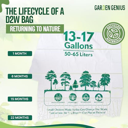 Biodegradable 13-17 Gallon Code-Q Trash Bags (50 Pack) | Strong Heavy-Duty Tall White Kitchen Bags w/Drawstring | Fits Simplehuman & Standard Cans | Eco-Friendly D2W, 30 Micron Thick | 25.6" x 33.5" - style: 13-17 Gallon Code-Q (50-Pack) White