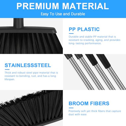 Heavy Duty Angle Broom, 55-Inch Long Handle Extra Wide 12.6 Inch Head, Stainless Steel Tube & PP Bristles for Pet Hair and Dust, Floor Safe - Black - color: Black