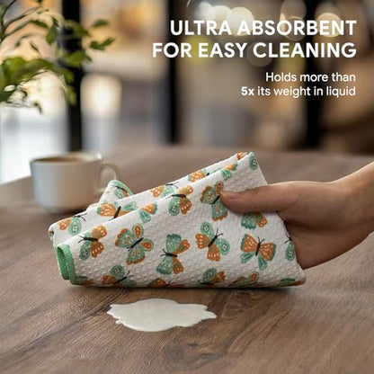 RECYCO Waffle Kitchen Towel Set of 2 - Quick Dry Microfiber Sustainable Dish Towels - Ultra Absorbent Reusable Cleaning Tea Towels - Lightweight Hand Towels,16”x 28”, Butterfly Gingham - color: Butterfly Gingham