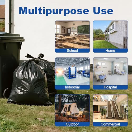 75 Count 55-60 Gallon Trash Bags, Heavy Duty Black Contractor Garbage Bags 38"x58", Large Kitchen Trash Bag for Industrial, Lawn, Leaf, Commercial Use, Tall Kitchen Trash Bags
