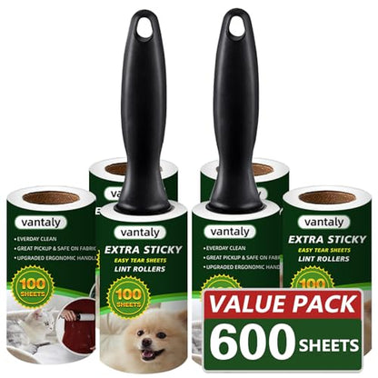 Lint Rollers for Pet Hair Extra Sticky, 600 Sheets Value Set Lint Roller with 2 Upgraded Handles, 6 Rollers Portable Pet Lint Remover for Clothes, Furniture, Carpet, Dog & Cat Hair Removal - size: 6 pcs - 600 Sheets