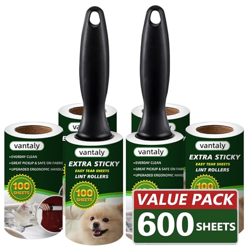 Lint Rollers for Pet Hair Extra Sticky, 600 Sheets Value Set Lint Roller with 2 Upgraded Handles, 6 Rollers Portable Pet Lint Remover for Clothes, Furniture, Carpet, Dog & Cat Hair Removal - size: 6 pcs - 600 Sheets