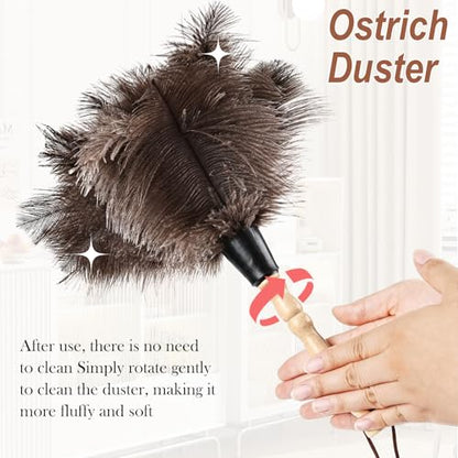 Ostrich Feather Duster 14" Natural Handheld Reusable Feathers Dusters with Wooden Handle for Cleaning Supplies Home Car Office - color: Natural-14in-stylec-1pcs