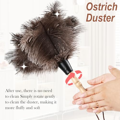 Ostrich Feather Duster 14" Natural Handheld Reusable Feathers Dusters with Wooden Handle for Cleaning Supplies Home Car Office(3PCS) - color: Natural-14in-stylec-3pcs