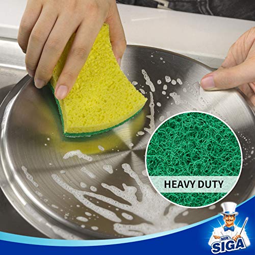 MR.SIGA Heavy Duty Cellulose Scrub Sponge, Dual-Sided Dishwashing Sponge for Kitchen, 12 Pack - color: Green, Yellow