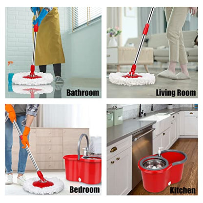 360 Mop and Bucket Set, Spin Mop Bucket with Wringer, Microfiber 3 Mop Replacement Heads, Mops for Floor Cleaning, Mop with Bucket (Red) - color: Red-1