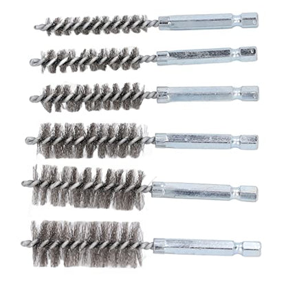 6 Piece Bore Cleaning Brush Set 1/4 Inch Hex Shank for Drill Impact Driver and 8-19mm Diameter Applications - size: Steel Wire (Silver)
