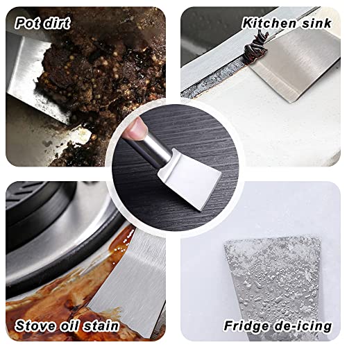 Kitchen Stove Cleaning Brush + Scraper Tool Set, Brass Wire Brushes for Range Hood Grease Grime, Rust Cleaner Heavy Duty Stainless Steel Putty Scraper for Gas Burners Cooktop Pot Pan - color: Stove Brush + Stainless Steel Scraper