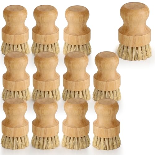 12 Pack Bamboo Dish Brush Bulk, Bamboo Dish Scrubber, Wood Palm Dish Scrub Brush for Dishes Pans, Pots,Vegetables Cleaning