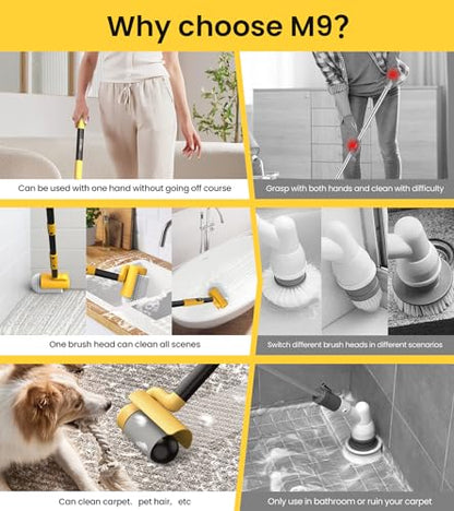 Electric Spin Scrubber, Cordless Cleaning Brush Scrubber for Home, 600RPM & 2.5H Runtime with Universal Brush Head, Bathroom Scrubber with Dual Speeds for Bathroom Shower Bathtub Glass Car