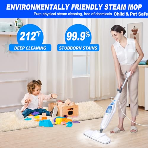 Hot Steam Mop Floor Cleaner Electric Hand Held Steam Cleaner 1500W Multipurpose Handheld Cleaning Machines Convenient Detachable Microfiber Pads For Cleaning Laminate Hardwood Marble Tile Floor Carpet