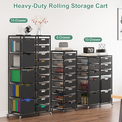 EasyPAG Rolling Storage Cart With 10 Drawers, Metal Craft Organizers And Storage Cart With Wood Tabletop, 30 Lbs Capacity Per Drawer For Home Office Classroom And Dorm, Black - size: 10 Drawers
