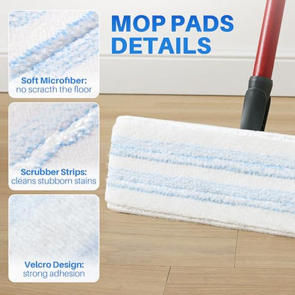 Mop Head Replacement Pads for O Cedar H2pro Flat Mop System, 18 PCS Reusable & Washable Microfiber Replacements Pads for Various Floors, Blue and White Stripes - size: 18 PCS - 15.95” x 4.33”