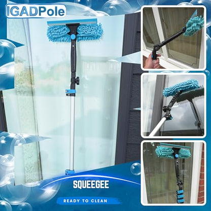 IGADPole 17 FT Water-Fed Washing Kit with Soap-Dispenser, Brush, 10″ Squeegee & Cobweb Duster for Windows, Gutters, Solar Panels & Exterior Walls - size: 17 ft Pole