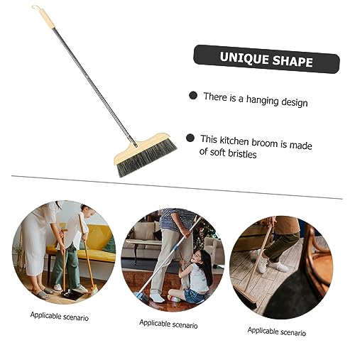 VICASKY Soft Bristle Broom with Long Handle Static Hardwood Floor Cleaning Brush for Home and Office Thick Bristles for Pet Hair and Dirt Removal Indoor Outdoor Sweeping Tool