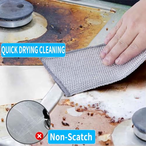 9PCS New Multifunctional Non-Scratch Wire Dishcloth, Multipurpose Wire Dishwashing Rags for Wet and Dry, Scrubs & Cleans for Pot, Bowl, Descaling, Kitchen Grime,Dishes, Sinks, Counters