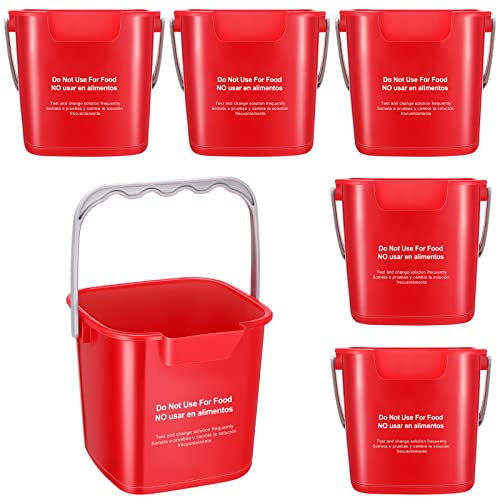 Roshtia 6 Pcs 3 Quart Cleaning Bucket Small Sanitizing Square Bucket Detergent Pail for Home Commercial Restaurant Kitchen Office School (Red) - color: Red