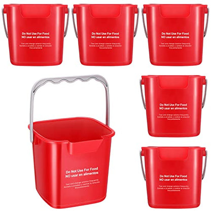 Roshtia 6 Pcs 3 Quart Cleaning Bucket Small Sanitizing Square Bucket Detergent Pail for Home Commercial Restaurant Kitchen Office School (Red) - color: Red