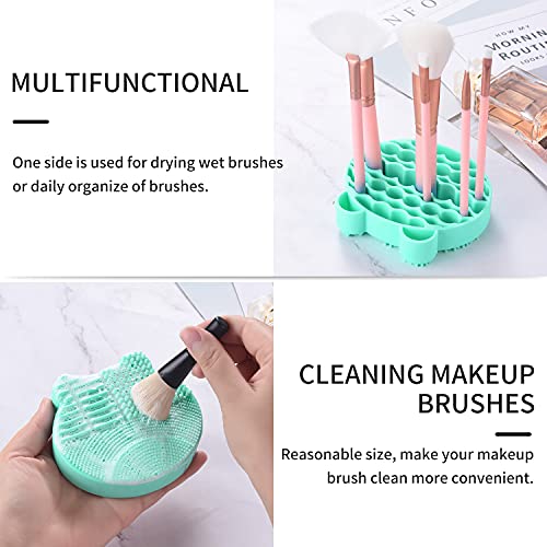 Silicon Makeup Brush Cleaner Mat with Brush Drying manual Make up cleaner cleanser machine Cosmetic Cleaning Pad+Makeup Dry Cleaned Quick Color Removal Sponge Scrubber Tool(Green) - color: Green