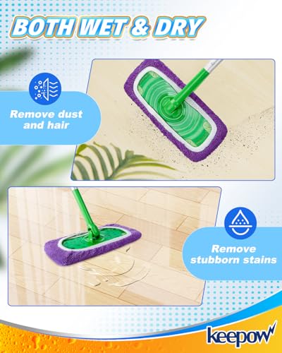 KEEPOW 8 Pack Reusable Mop Pads Compatible with Swiffer Sweeper (Purple) | Washable Microfiber Dry Sweeping Cloths and Wet Mopping Refills for Hardwood, Tile, and Laminate Floors - color: 8 Pack Purple