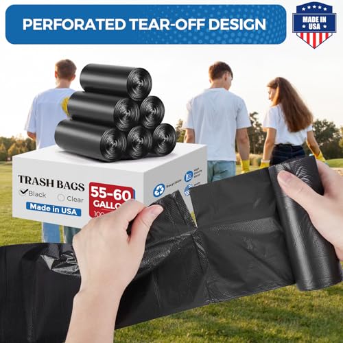 Fuxury 55-60 Gallon Trash Bags 150 Count Black Garbage Bags, 40x54" Extra Large Trash Can Liners, 0.7 Mil Plastic Bags for Serious Garbage Cleanup Home, Yard & Commercial Use, Made in USA - color: 60Gal-150Ct(Black)
