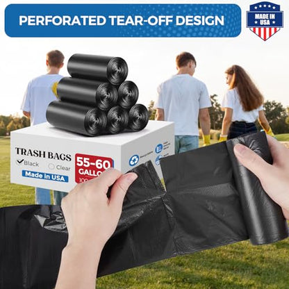 Fuxury 55-60 Gallon Trash Bags 150 Count Black Garbage Bags, 40x54" Extra Large Trash Can Liners, 0.7 Mil Plastic Bags for Serious Garbage Cleanup Home, Yard & Commercial Use, Made in USA - color: 60Gal-150Ct(Black)