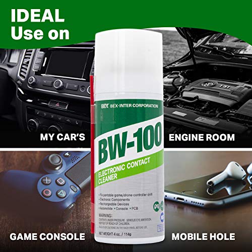 BW-100 Non-Flammable Electronic Contact Cleaner Aerosol Spray - Safely Cleans Joysticks, Computers, PCB and More - Removes dust, Dirt and contaminants on Contact-Quick Dry | 4oz/114g | Pack of 3 - size: 4 Ounce (Pack of 3)