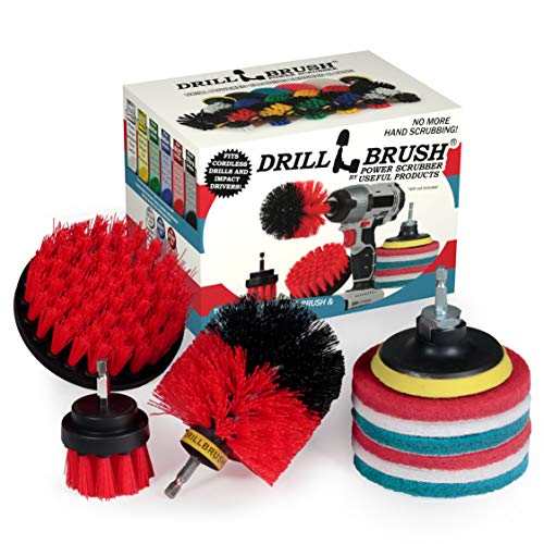 Drillbrush Scrub Brush - Drill Scrub Brush Attachment - Stone Cleaning - Deep Cleaning Brush - Ceramic Tile Cleaner Brush - Deck Scrub Brush - Drill Brush Pads - Rotary Drill Brush Cordless Scrubber - color: Red