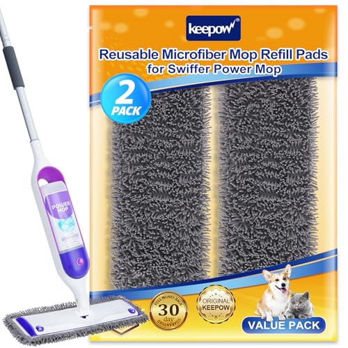 KEEPOW Reusable Microfiber Mop Pads for Swiffer PowerMop 2 Pack, Power Mop Pads Refills for 13 ''-15 '' Spray Mop, Machine Washable Pad Replacement for Multi-Surface Floor Cleaning - color: Grey 2 Pack