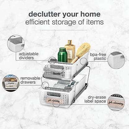 madesmart 2 Tier Bath Organizer, Undersink Storage with Sliding Drawers, for Cleaning Supplies, Pantry, Sponges, Bottles & Kitchen Essentials, Adjustable Dividers & Pull Out Sliding Baskets, Frost - size: 1-Pack
