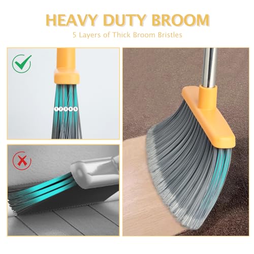 Broom and Dustpan Set, Dustpans with Broom Combo for Home, Heavy Dust Dustpan and Broom Combo, Long Handle Dust Pan and Broom Set for Kitchen, Office, Pet Hair(Gray Yellow) - color: Gray Yellow 1-pack