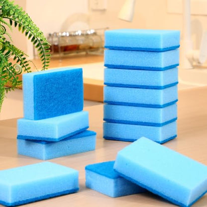 Tioncy 100 Pcs Individually Wrapped Sponges Kitchen Bulk Blue Dish Non Scratch Scrub Sponges Dual Sided Cleaning Dish Scrubber for Washing Dishes, Pots, Pans, Sinks, Stoves, Appliances, Car, Bike - color: Blue