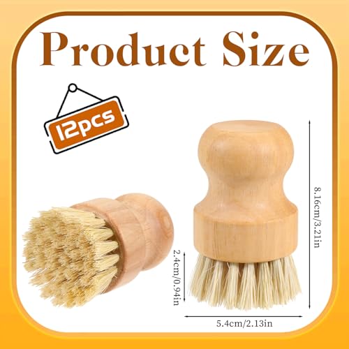 12 Packs Bamboo Dish Scrub Brushes, Full Circle Scrub Brush Wooden Dish Scrubber Brushes with Sisal Bristle for Kitchen Sink Cleaning Cast Iron Pots and Pans