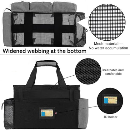 Large Cleaning Caddy Bag Built-in Sturdy Support Board, Cleaning Organizer with Detachable Divider, Cleaning Supply Tote with Adjustable Shoulder Strap&Waist Belt for Cleaners & Housekeeper - color: Grey