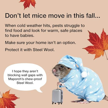 Steel Wool Mice Control 3-pc, Mouse Hole Filler, Scissors & Gloves, MaPorch | 22.5ft Total - Sharp, Strong & Expanding - Fits All Gaps - Immediate Install - Block Rats, Rodents, Bugs & Squirrels - size: 3-Pack