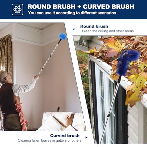 Cobweb Duster with Extension Pole, Long Handle Gutter Cleaning Tools and Cobweb Brush, Gutter Cleaning Brush Telescopic Gutter Cleaner, Detachable Spider Web Cleaner Tool for Ceiling Fan Furniture (A)