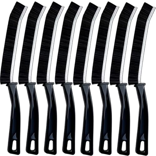 Hard Bristle Crevice Cleaning Brush.Multi-Purpose New Cleaning Brush Tool, Black Bristles with Ergonomic Grip Bathroom Gap Brush, Home, Kitchen, Bathroom, Faucets, Toilet,Window, Vehicle, (8)