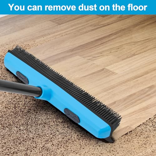KeFanta Rubber Broom Carpet Rake for Pet Hair Removal, 51" Long Handle Fur Remover Broom with Squeegee, Pet Hair Broom for Carpet, Hardwood Floor, Tile