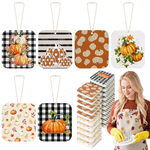 Hahafelt 36 Pack Fall Pumpkin Compressed Cellulose Sponges Bulk Pop up Autumn Natural Kitchen Compostable Non Scratch Dish Sponges for Washing Dishes, Cleaning Countertop Sink - style: Fall Pumpkin