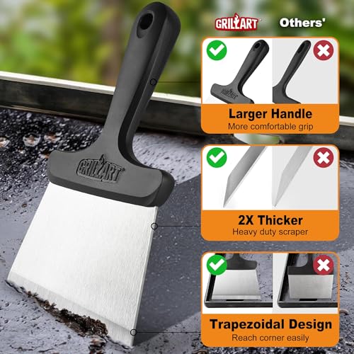 GRILLART Griddle Cleaning Kit for Blackstone, Flat Top Grill Cleaning Kit with Grill Stone, Griddle Scraper, Scouring Pad and Handles, Multifunctional Griddle Accessories for Rusty Grills, Orange - style: BSK-02