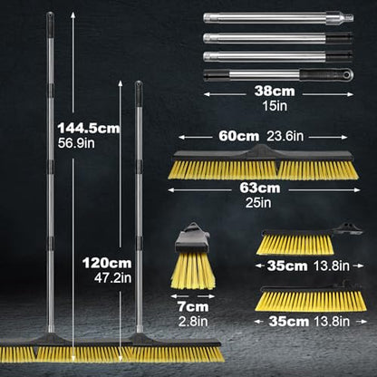 24" Push Broom,Masthome Industrial Broom with Stiff Bristles,Outdoor Broom Heavy Duty and 55" Long Handle,Heavy Duty Broom Brush for Garage Yard Patio Warehouse Concrete Floor Cleaning - color: Push Broom-yellow