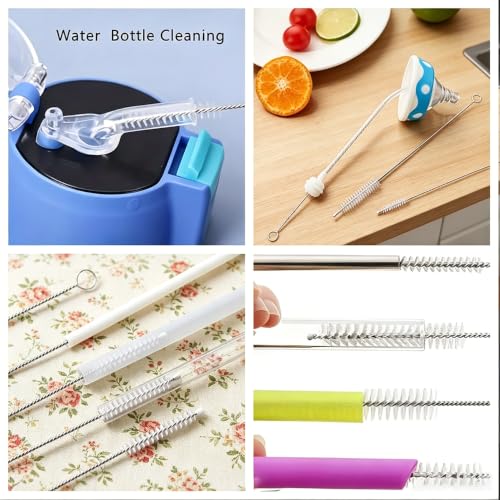 Straw Cleaning Brush Set, 10-Piece 8.2'' Stainless Steel Handle Straw Brush Set, Extra-Long Straw Brush Suitable for Glasses, Straw Cups, Water Bottles, and Tubes