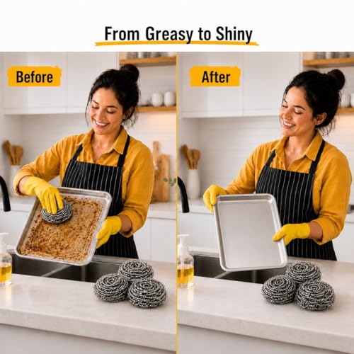 12Pcs Stainless Steel Scrubbers for Dishes, Pots, Pans, & Sinks - Steel Wool Scrubber Pads for Kitchen Cleaning