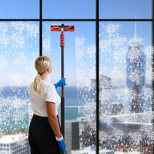 24ft Water Fed Pole Kit Solar Panel Cleaning Brush, Adjustable Window Cleaning Poles with 14in Water Fed Cleaning Brush, Solar Panel Cleaning Pole Outdoor Window Washing Equipment (24Ft, 14in Brush) - size: 24Ft, 14in Brush