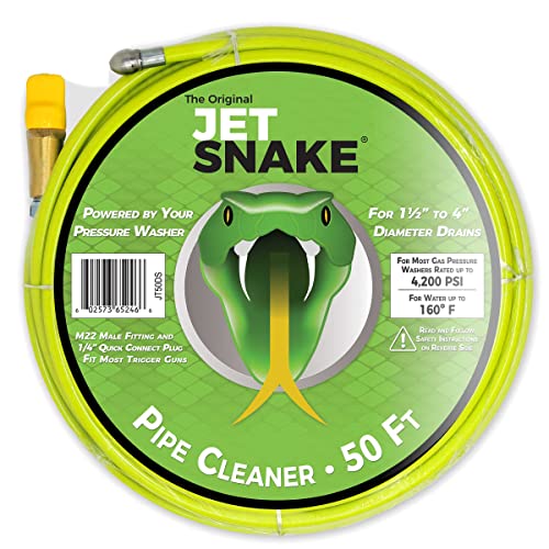 50 FT Sewer Jetter for Gas Pressure Washers - Flexible Steel Braid | Unclog sinks, laundry lines, floor drains, indoor and outdoor pipes - style: 50 FT for Gas Pressure Washers