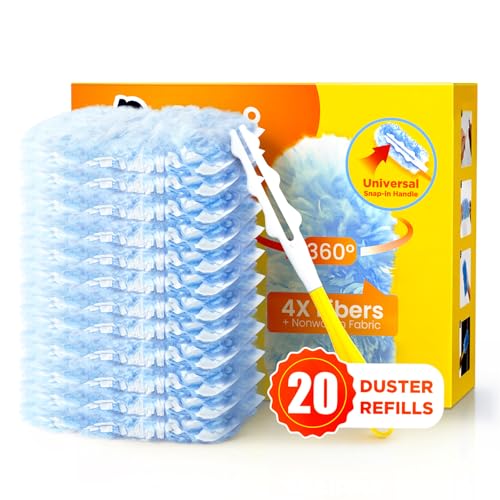 Heavy Duty Duster Refills for Swiffer Duster, 20 Count Duster Refills with 1 Handle, Multisurface 360° Dusters with 4X Microfibers, Unscented Disposable Dusters for Cleaning - color: Blue, size: 20 Refills + 1 Handle