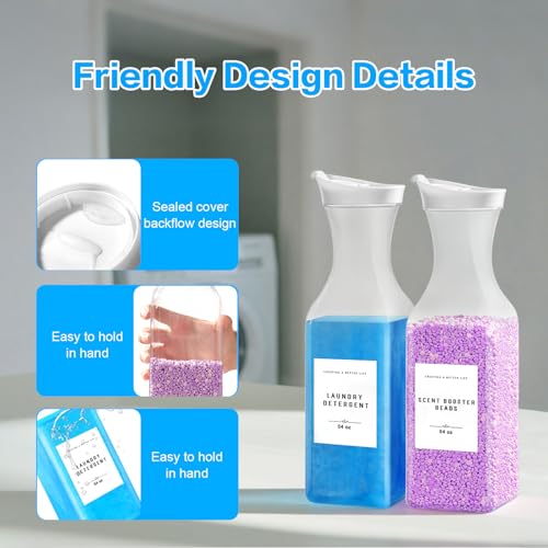 Laundry Detergent Dispenser Bottle 54oz with Waterproof Label for Laundry Detergent Soap Fabric Softener Scent Booster Beads, Sturdy PET Plastic Bottle, 2 Pack White - color: 2 Pack 54oz-White Square Bottle